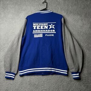 Boys and Girls Club Varsity Jacket Mens Medium Blue and Gray Military Teen